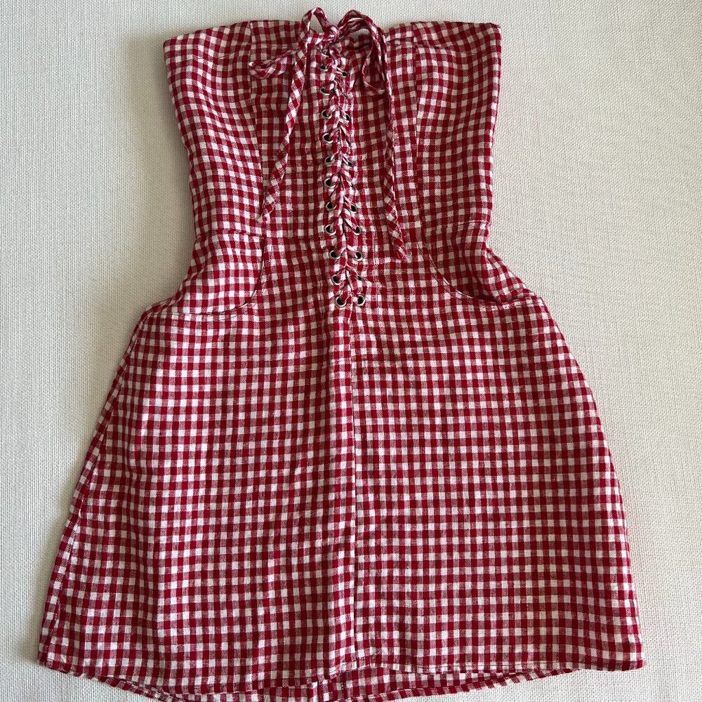 Reformation - red & white gingham strapless mini dress